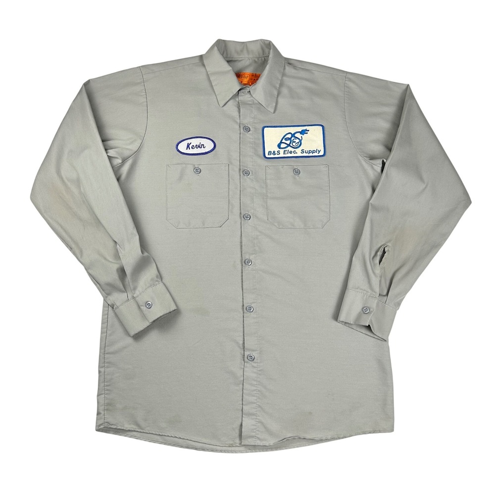 Red Kap Mens Gray Long Sleeve Work Shirt "Kevin" B&S Elec Supply Patch Size M RG